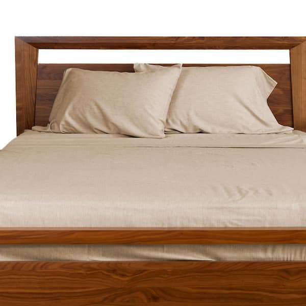 BEDVOYAGE Melange Viscose from Bamboo Cotton Bed Sheet Set (4-pcs), Queen - Sand