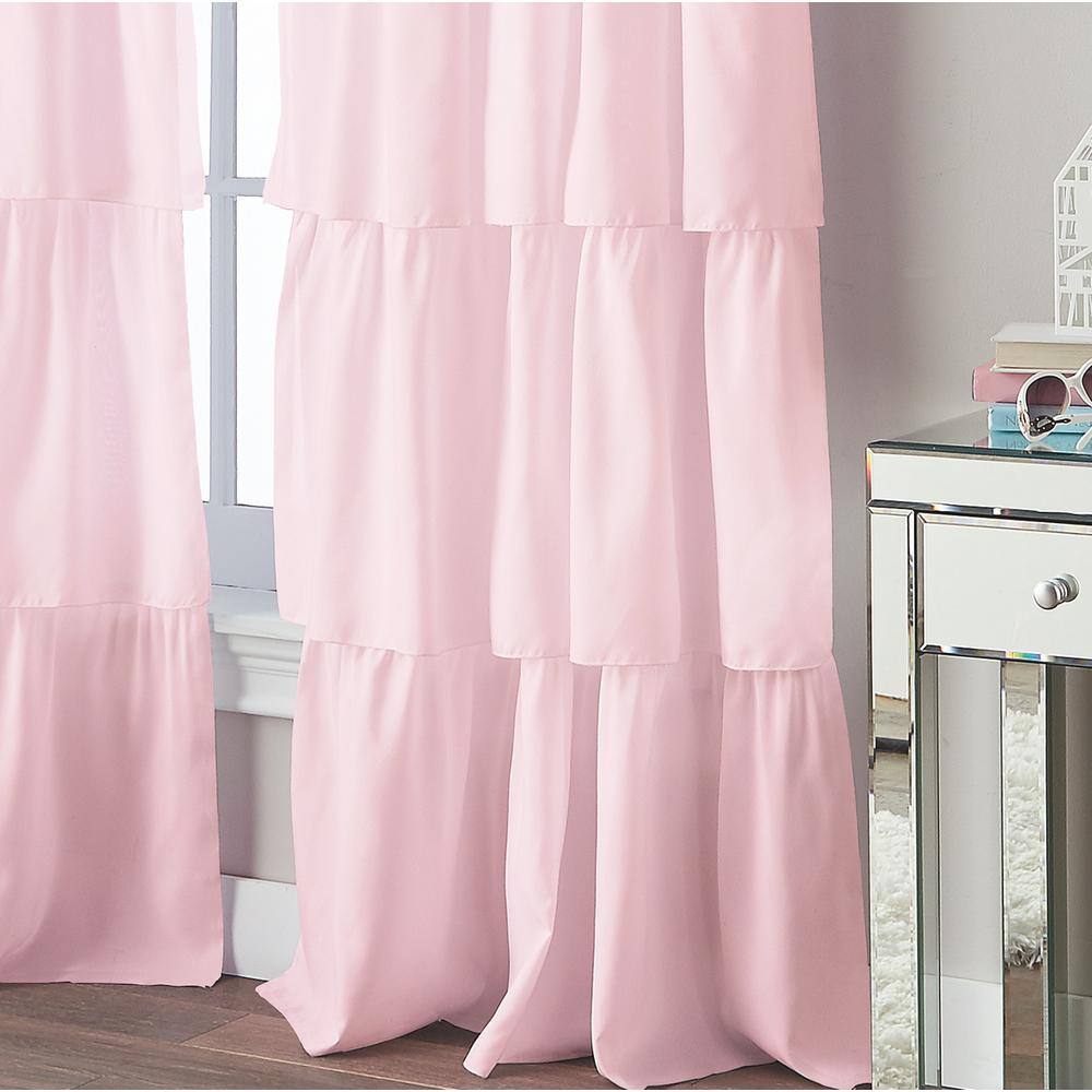Pink Ruffled Rod Pocket Light-Filtering Kids Curtain Panel