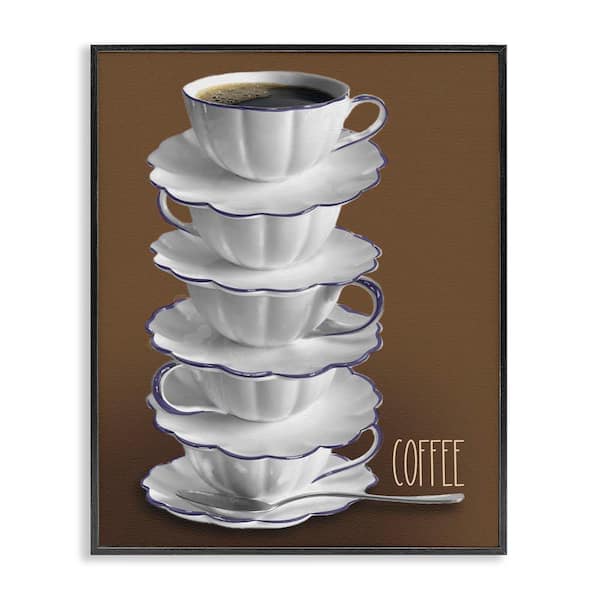 Stupell Industries Stacked Teacups with Coffee by Matthew Piotrowicz Black Framed Food Giclee Art Print 14 in. x 11 in.