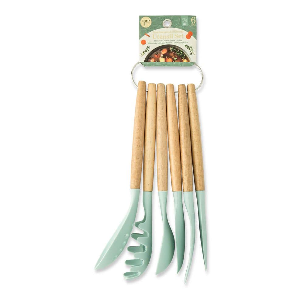 Core Kitchen Mint 6 Pieces Beechwood and Silicone Utensil Set 62919 ...