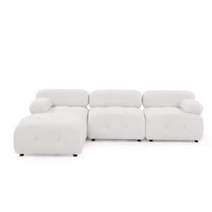 4-Pcs Modern Solid Wood Polyester L Shaped Button Tufted Modular Sectional Sofa in. Ivory