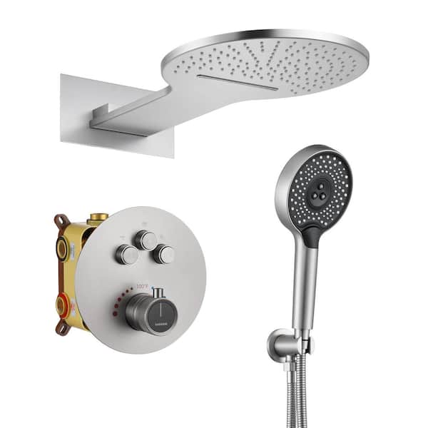 Mondawe 3-Spray 2.5 GPM 22 in. Wall Mount Dual Shower Heads Fixed and handheld Shower Heads in Brushed Nickel