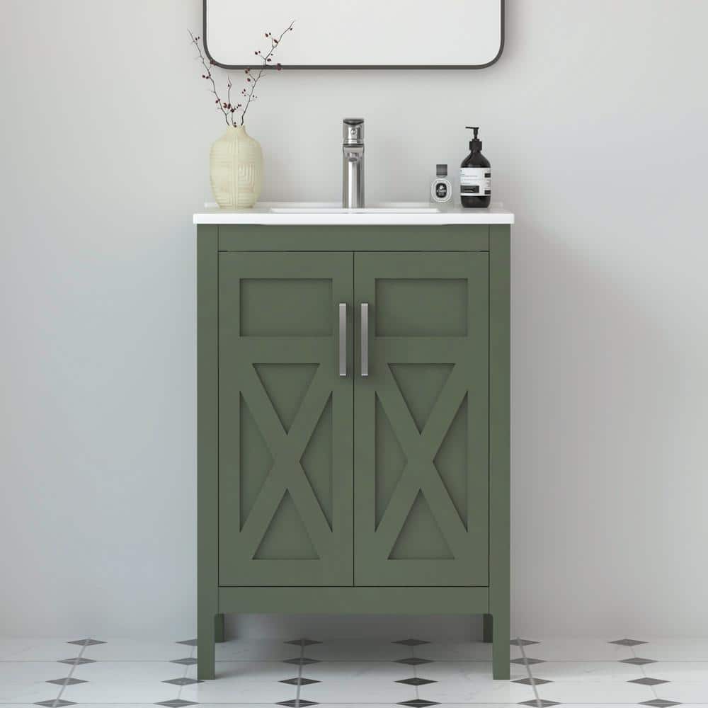 Silvia 24.25 in. W x 18.5 in. D x 35 in. H Single Sink Freestanding Bath Vanity in Forest Green with White Ceramic Top price history on PriceWatchPro