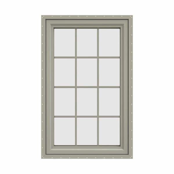 29.5 in. x 47.5 in. V-4500 Series Desert Sand Vinyl Left-Handed Casement Window with Colonial Grids/Grilles