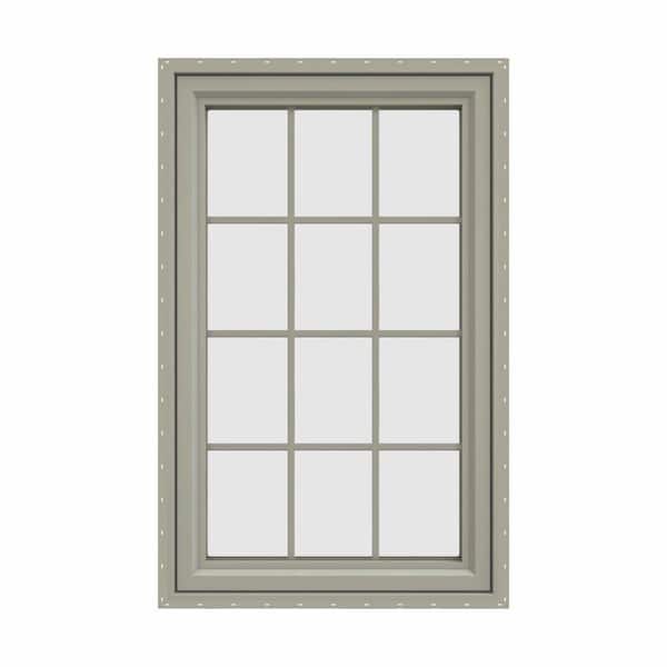 JELD-WEN 29.5 in. x 47.5 in. V-4500 Series Desert Sand Vinyl Left-Handed Casement Window with Colonial Grids/Grilles