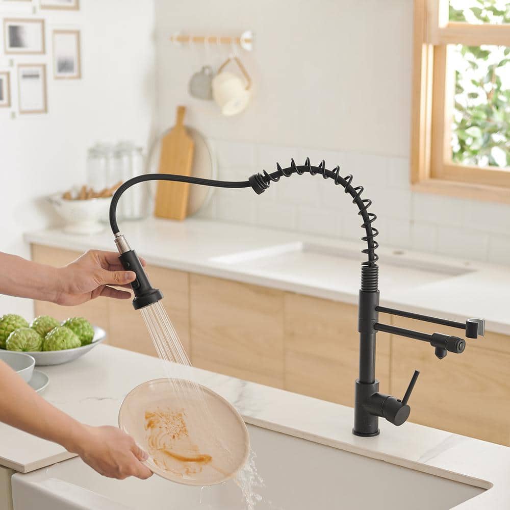 Matte Black 3-in-1 Pull-Down Kitchen Faucet with Sprayer