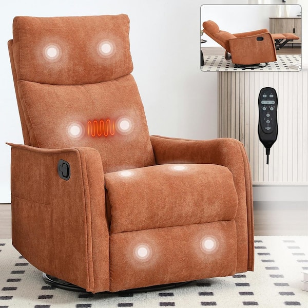 URTR Orange Polyester Swivel Metal Base Manual Recliner Chair with Massage and Heating Home Theater Recliner Rocking Chair