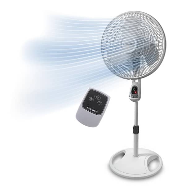 16 in. 3 Speed Oscillating Pedestal Fan with Adjustable Height, Remote Control, and Auto Off Timer in White