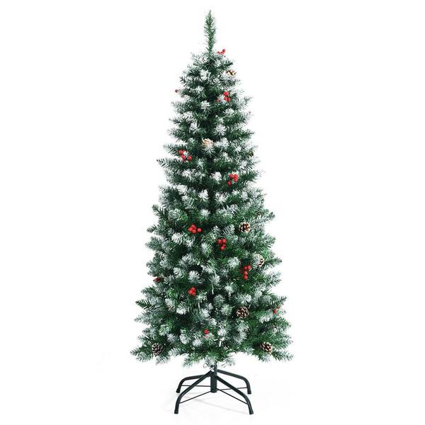 Snow Flocked Lighted Christmas Tree with Red Berry Branches 49.6 Tall –  RusticReach