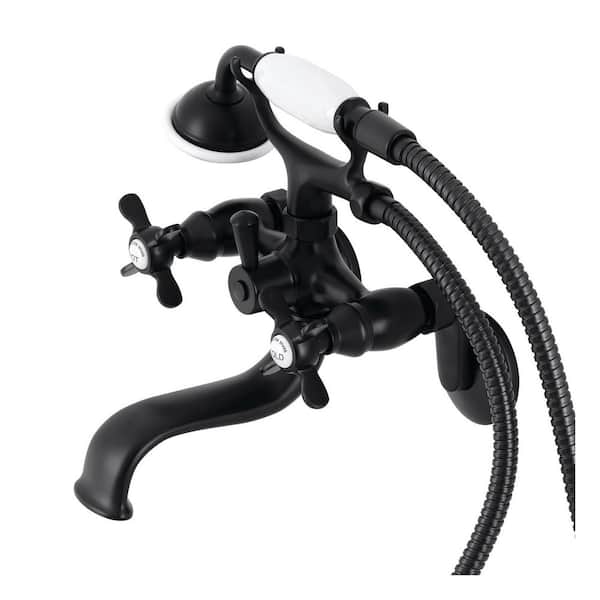 Kingston Brass Essex 2-Handle Wall-Mount Clawfoot Tub Faucets with Handshower in Matte Black