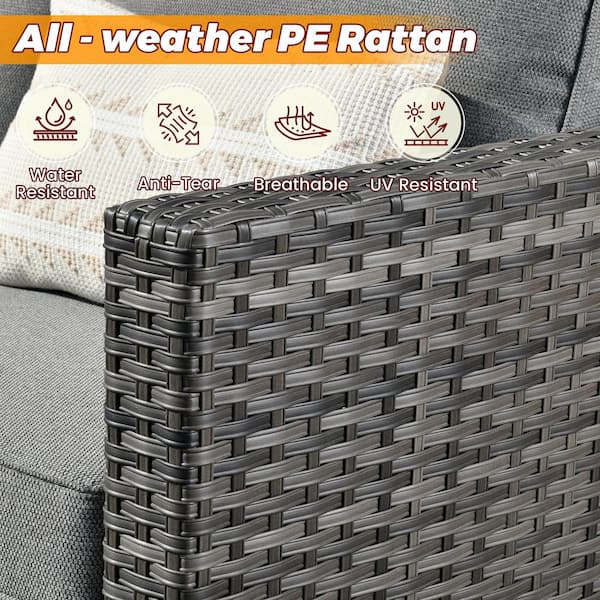 weaxty W Lotus Gray 9-Piece Wicker Patio Fire Pit Conversation