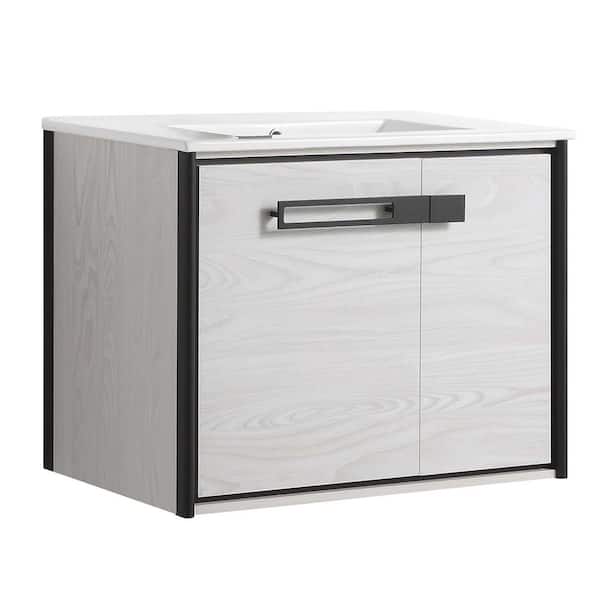 FINE FIXTURES Oakville 30 in. W x 18 in. D x 23.25 in. H Wall Mounted Bathroom Vanity in Gray with White Ceramic Sink Top