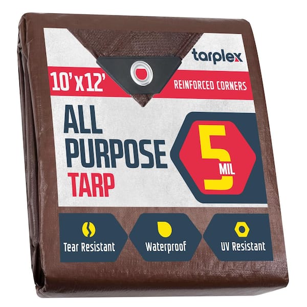 Unbranded Tarplex 10 ft. x 12 ft. Greater Brown All Purpose Tarp 5 Mil Poly, Waterproof UV Resistant for Patio Pool Cover Roof