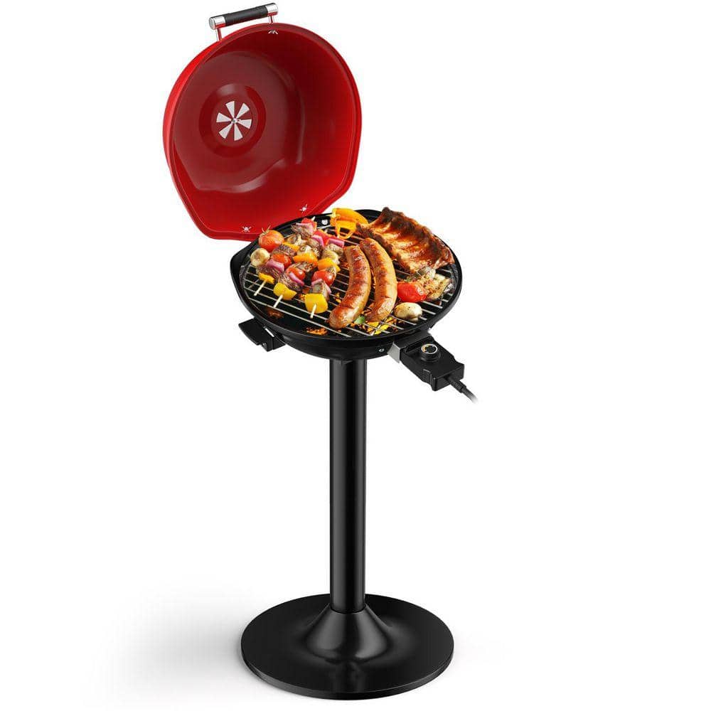 SKONYON 1600W Portable Electric Grill in Black and Red with Non-Stick Rack and Drip Tray