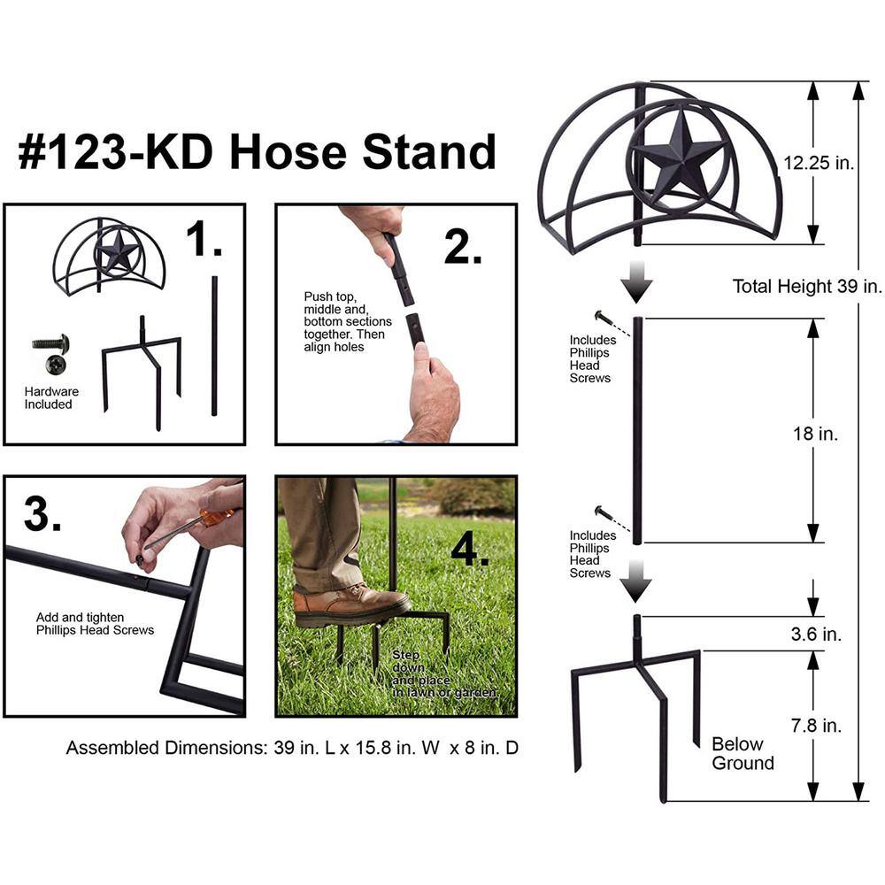 Black Steel Decorative Garden Hose Stand with Star Design