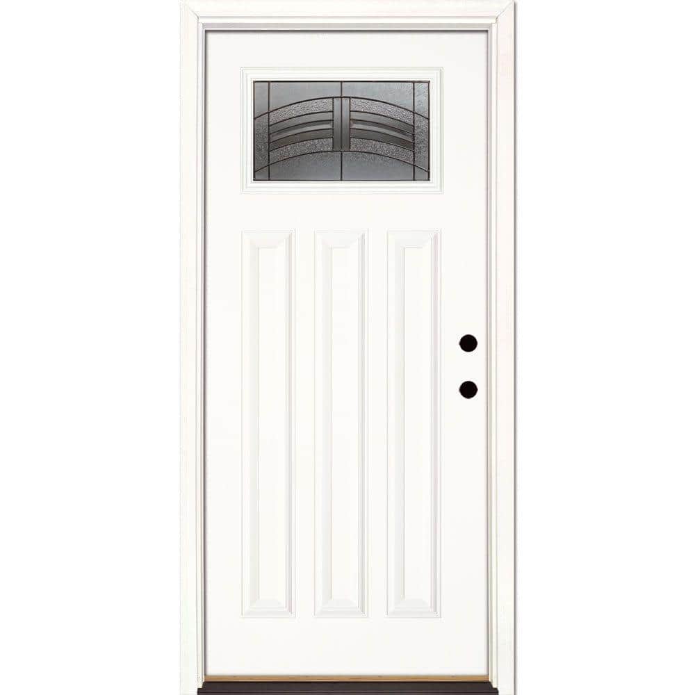 Feather River Doors 33.5 in. x 81.625 in. Rochester Patina Craftsman Unfinished Smooth Left-Hand Inswing Fiberglass Prehung Front Door, Smooth White: Ready to Paint -  A73170