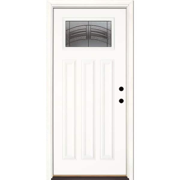 Feather River Doors 33.5 in. x 81.625 in. Rochester Patina Craftsman Unfinished Smooth Left-Hand Inswing Fiberglass Prehung Front Door