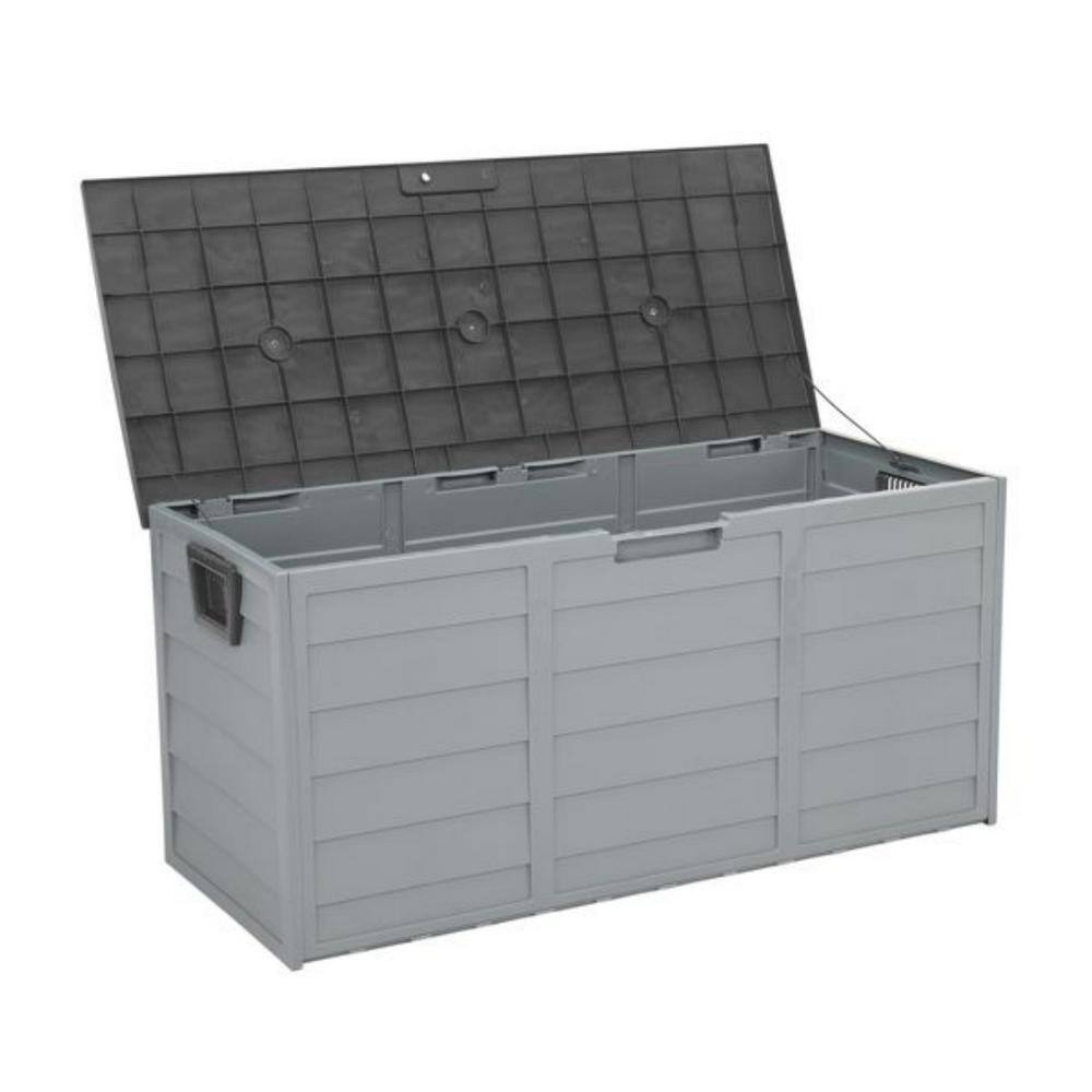 Gray Plastic Lockable Deck Box with Wheels and 75 Gallon Capacity