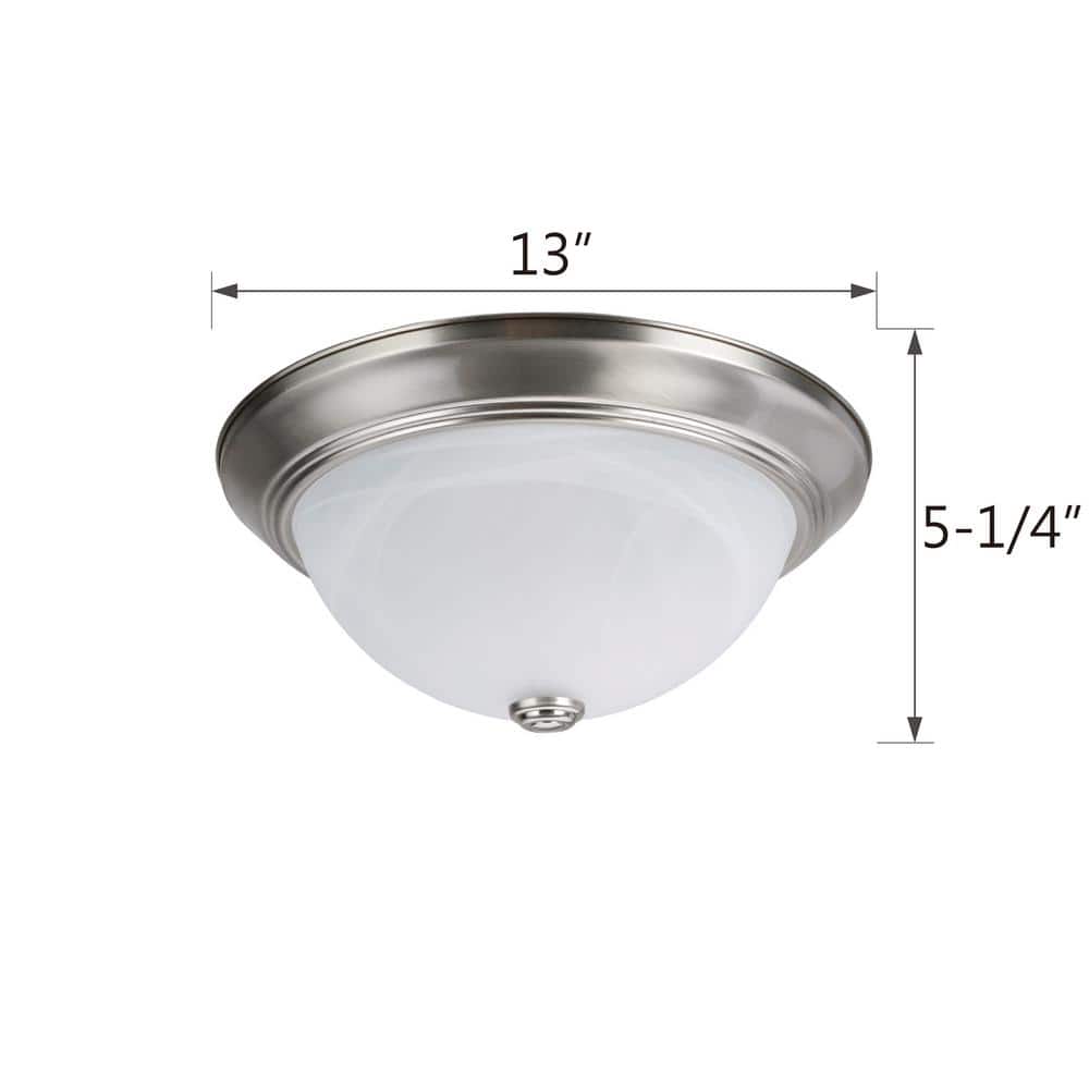 13" Brushed Nickel Flush Mount with White Alabaster Glass Diffuser
