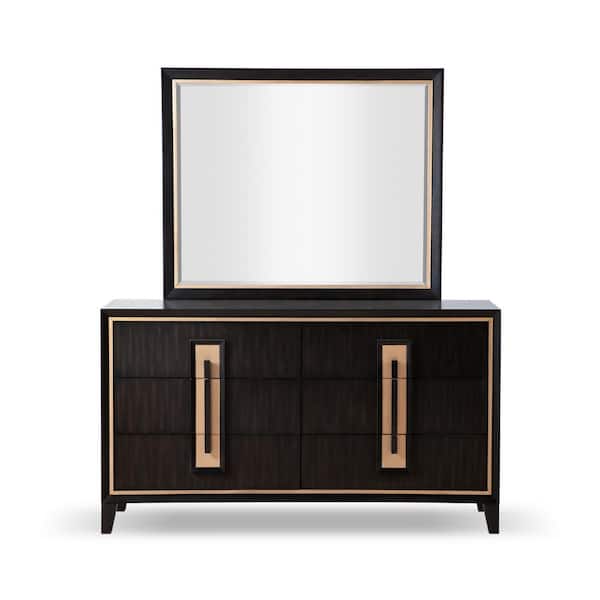 Demi Espresso 6-Drawer 64 in. Dresser with Mirror