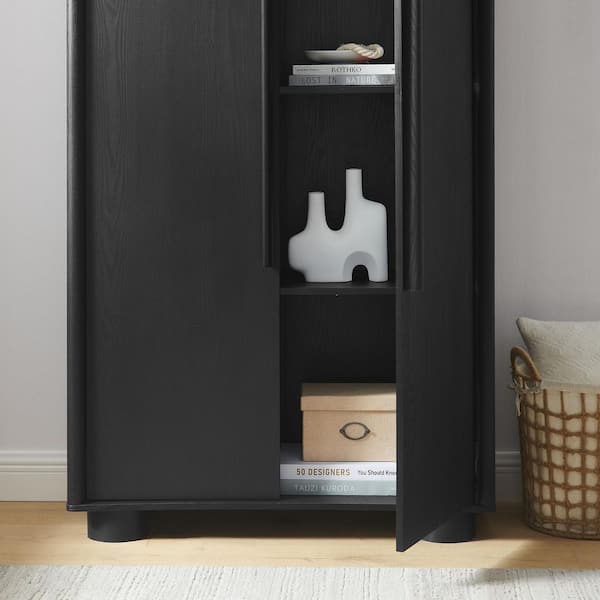 MODWAY Bellamy Black 79.1 in. Accent Cabinet Office Storage