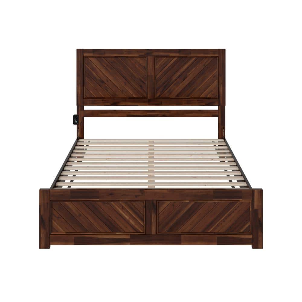 Berkshire Queen Walnut Wood Platform Bed with Chevron Headboard