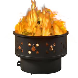 Rabun 25.4 in. Round Cast Iron Wood-Burning Fire Pit with Poker, Lid and Cover