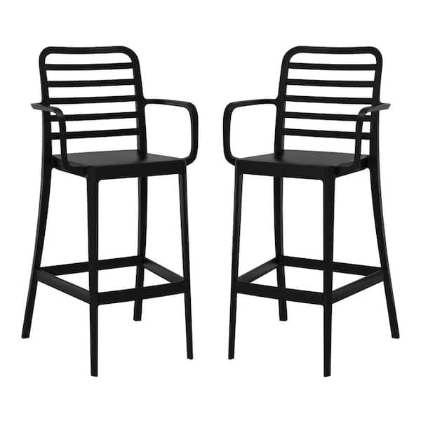Frond and Form 29.5 in. Outdoor Patio All-Weather Black Poly Plastic Stackable Bar Stool (Set of 2)