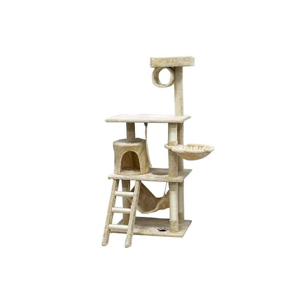 maocao hoom 62 in. Cat Tree Kitty Tower Kitten Condo Scratcher with Sisal Posts, Ladder, Soft Perch, Hammock and Basket Bed in Beige