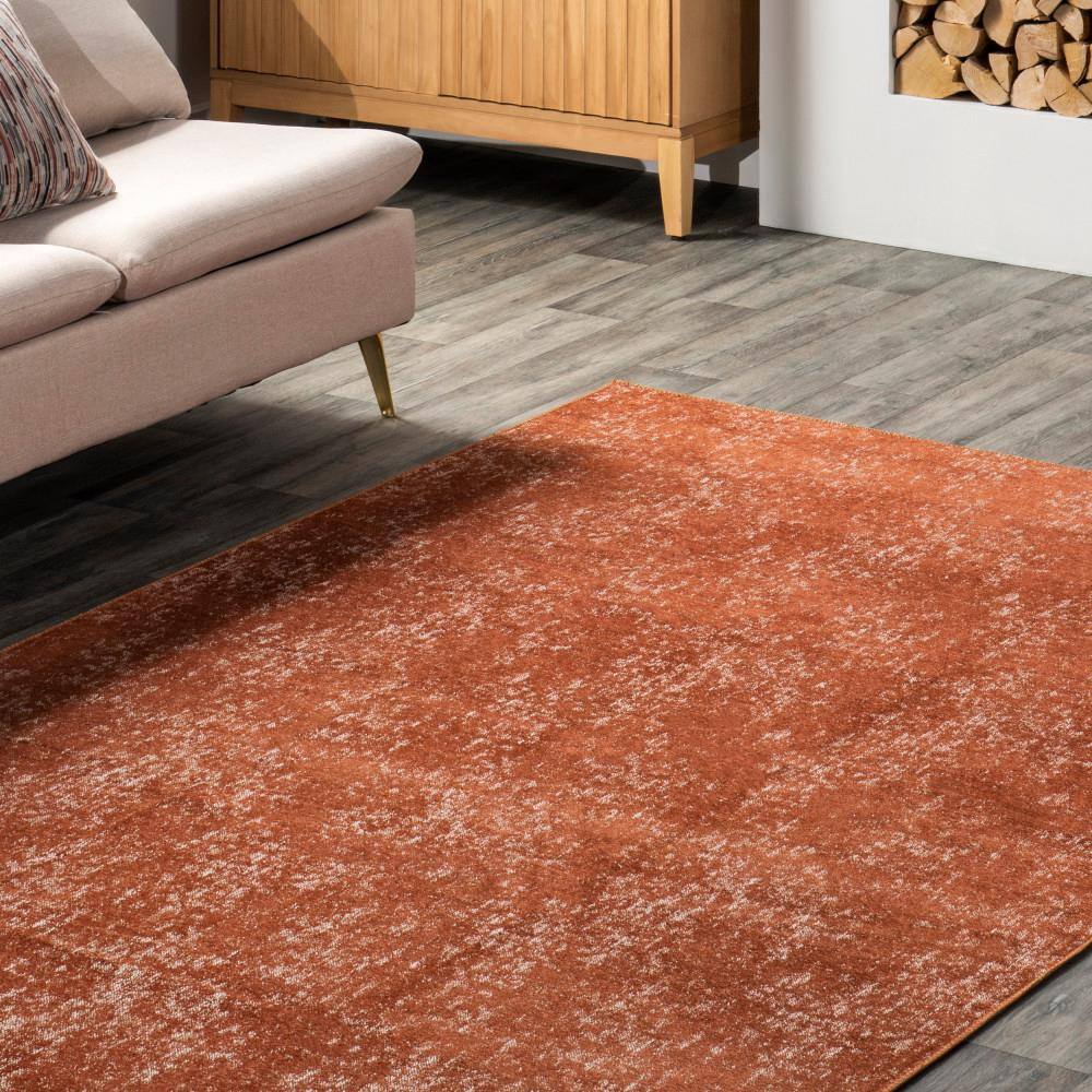 Elspeth Orange Synthetic Washable Non-slip Area Rug