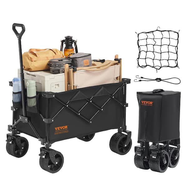 VEVOR 9 cu. ft. Steel Garden Cart Collapsible Folding Wagon 220 L Beach Folding Wagon Cart Max 330 lbs.