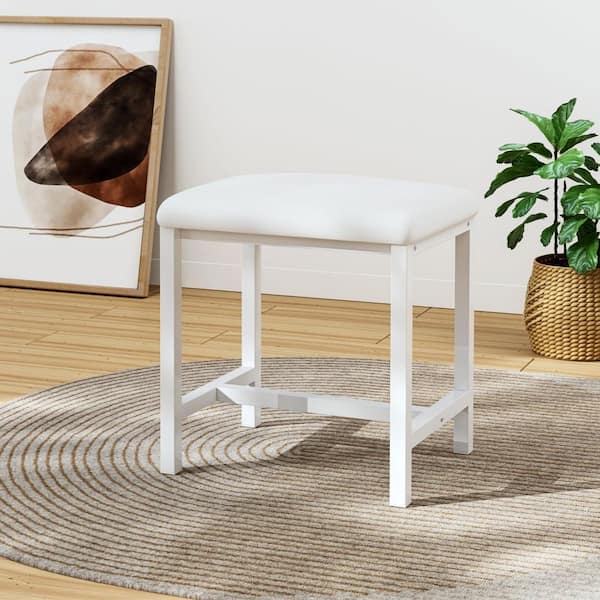 White Metal 15.7 in. Small Cute Vanity Stool with Cushion for Small Spaces, Living Room, Bedroom, Bathroom, Entryway