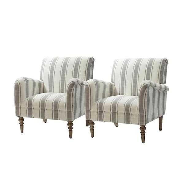 JAYDEN CREATION Hallstatt Retro Color Grey Classic Wooden Upholstery Accent Arm Chair with Wood Base (Set of 2)