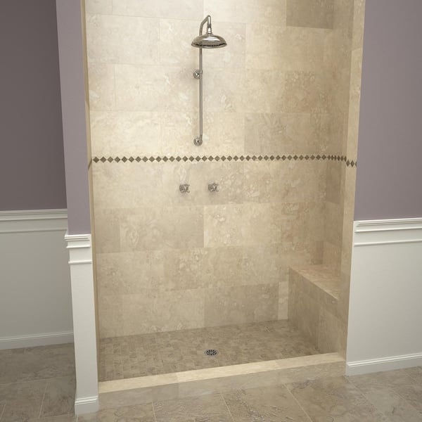 Base'N Bench 37 in. x 72 in. Alcove Shower Base and Bench Kit with Center Drain and Polished Chrome Drain Plate