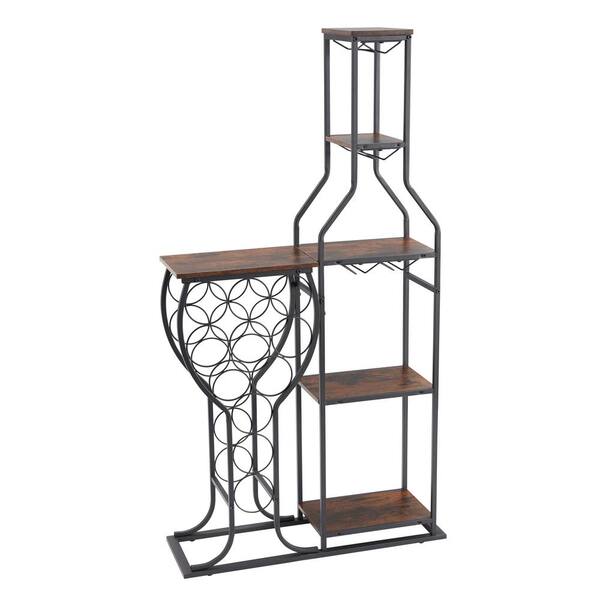 Tileon Antique brown 11Bottle Wine Bakers Rack, 5Tier Wine Rack with Hanging Wine Glass Holder