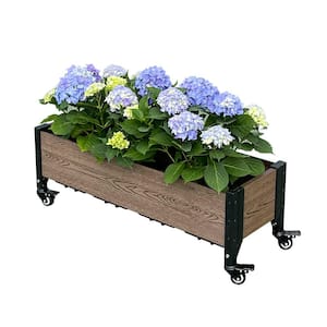 36 in. L x 12 in. W x 12.5 in. H Brown and Black Composite Rolling Trough Garden Planter
