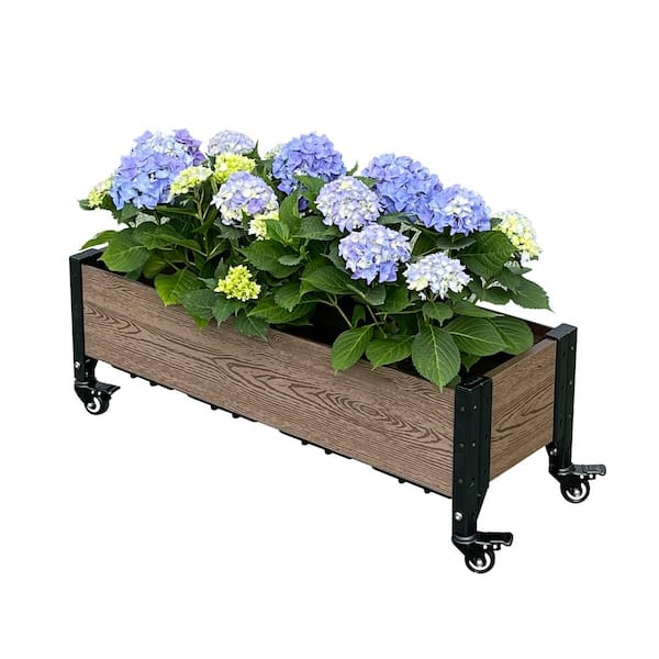 EverBloom 36 in. L x 12 in. W x 12.5 in. H Brown and Black Composite Rolling Trough Garden Planter