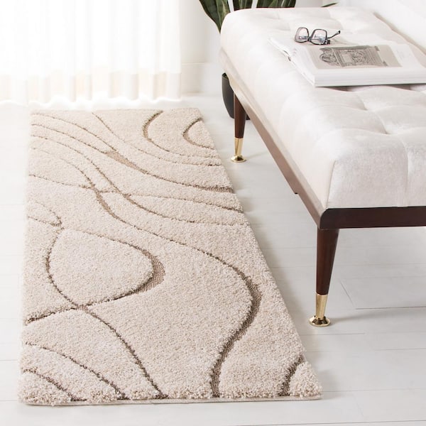 Florida Shag 2 ft. x 5 ft. Cream/Beige Solid Color Runner Rug