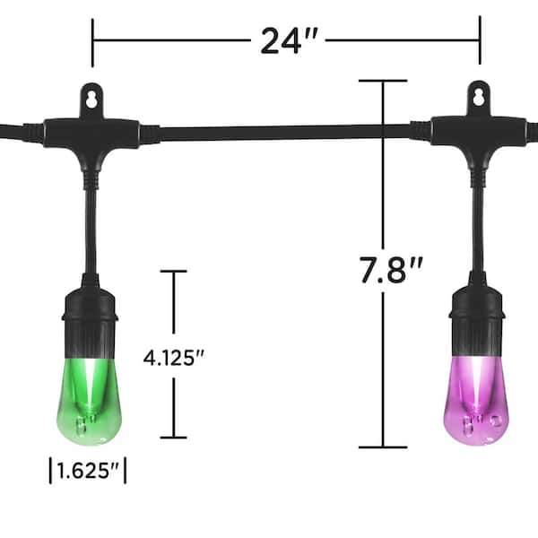 Enbrighten 24 Bulbs 48 ft. Outdoor/Indoor Vintage Color Changing LED String  Lights with Remote, Acrylic Edison Bulbs 37790 - The Home Depot