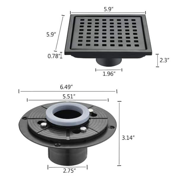5.9 in. Square Shower Floor Drain in Matte Black