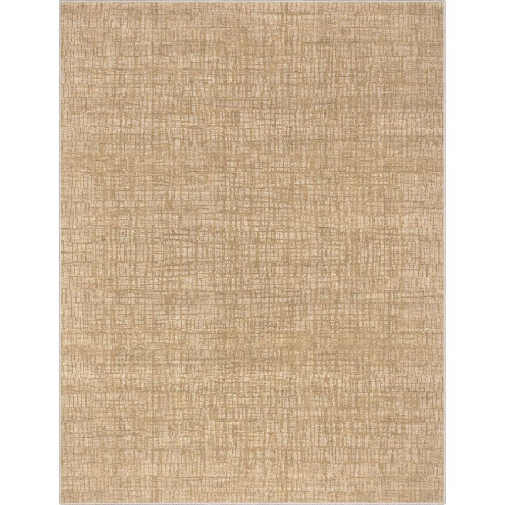 Beige Abstract Synthetic Flat-Woven 5'3" x 7'3" Area Rug