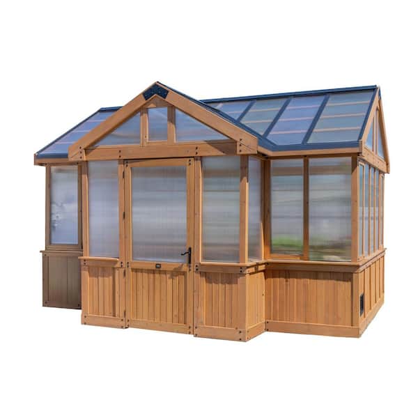 Savannah Chalet-Style 14.5 ft. W x 12 ft. D x 10.5 ft. H Cedar and Polycarbonate Light Brown Greenhouse Kit w/ PowerPort