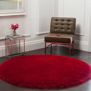 Luxe Shag Red 6 ft. x 6 ft. Round Solid Area Rug