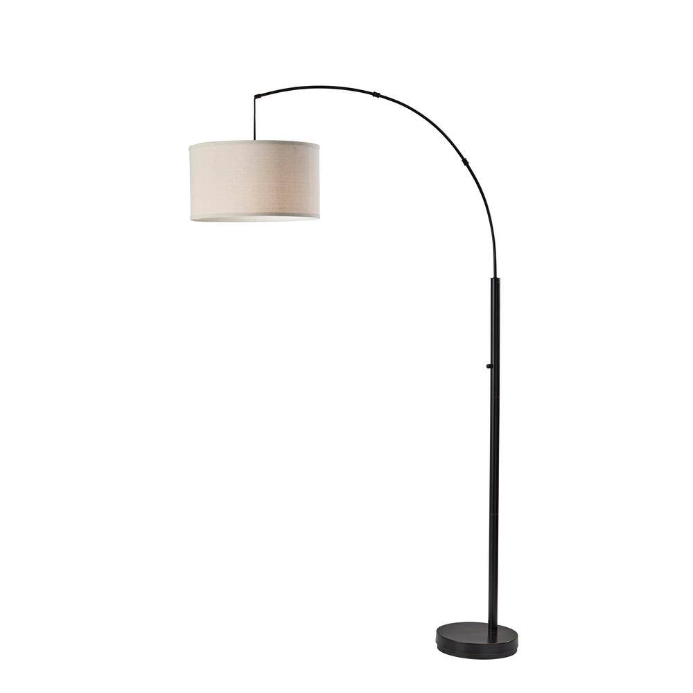 Simplee Adesso Rockwell Arc Lamp Black and Oatmeal Fabric with Trim