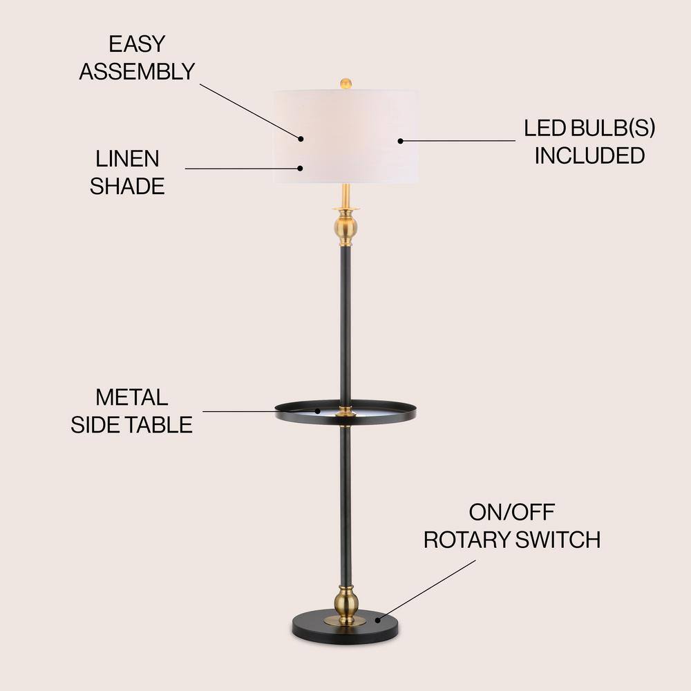 Elegant Arc 61" Black and Gold Metal End Table Floor Lamp with Linen Shade