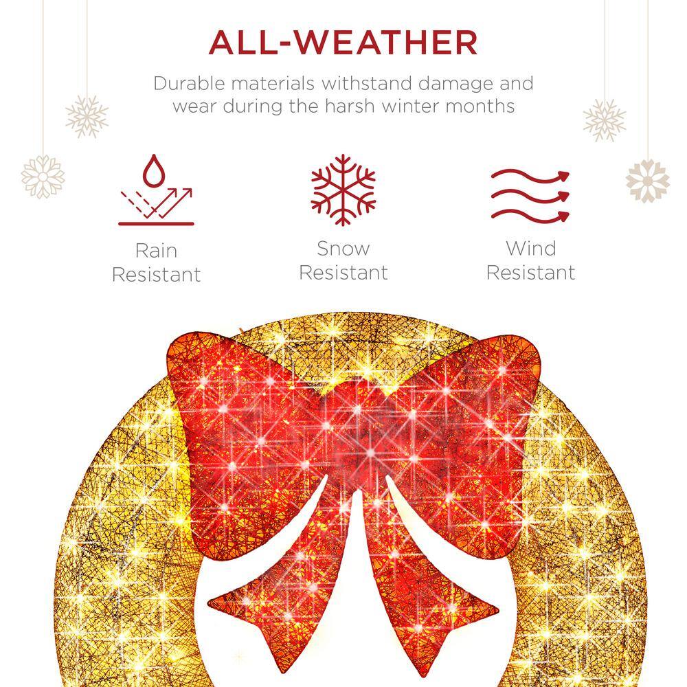 48-Inch Gold and Red Pre-Lit Outdoor Christmas Wreath with LED Lights