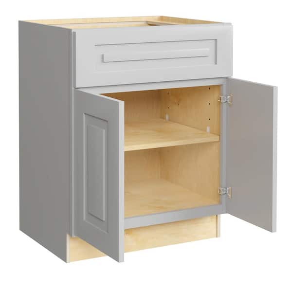 Home Decorators Collection Grayson 27 in. W x 24 in. D x 34.5 in. H Assembled Plywood Base Kitchen Cabinet in Pearl Gray with Soft Close