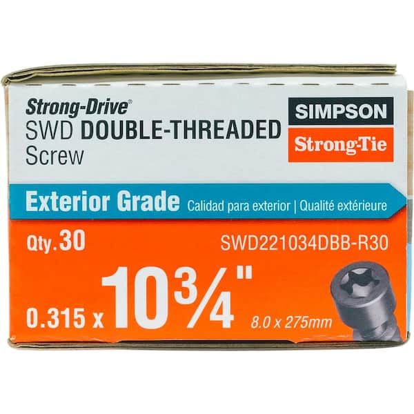 0.235 in. x 10-3/4 in. Black Strong-Drive SWD Double-Threaded T40 6-Lobe Star Drive, Cylinder Head Wood Screw (30-Pack)