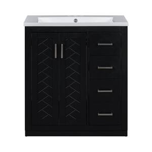 30 in. W x 18 in. D x 34 in. H Single Sink Bath Vanity in Black with White Resin Top, 3-Drawers, Soft Closing Doors