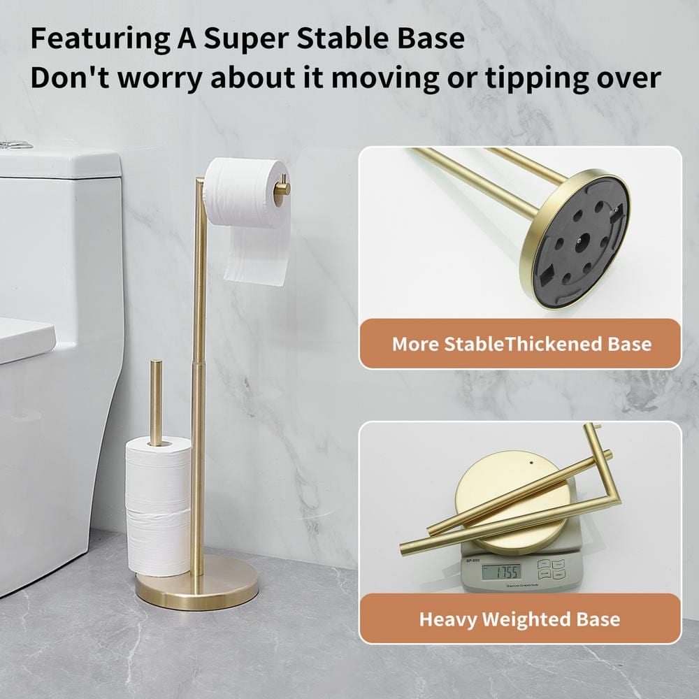 Brushed Gold Freestanding Toilet Paper Holder with Reserve